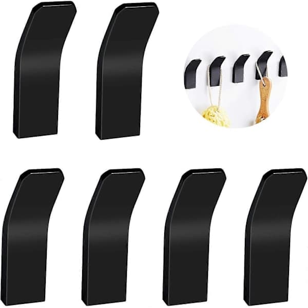 6-pack Black Self-Adhesive Hooks, Hangers, Towel Rails without Drilling, for Shower, Bathroom, Kitchen