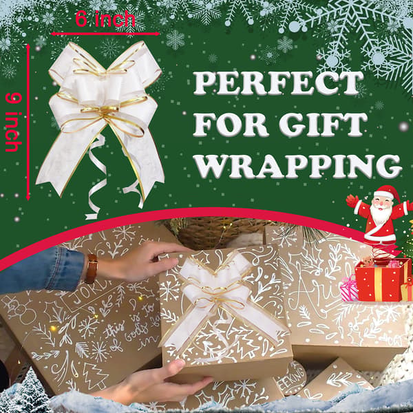 10 stora presentrosetter i storpack för presentinslagning, presentkorgar, jul, bröllop och festdekoration (vit tyll och guldtråd)