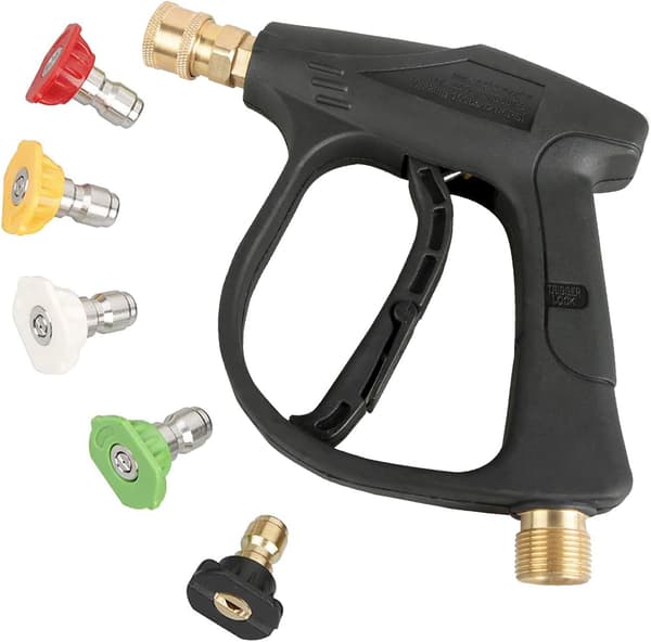 Højtryksrenserpistol, med 5 farvede lynkoblingsdyser M22-14 slangeforbindelse