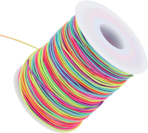 2 stykker 100 m x 1 mm elastisk perletråd, regnbuefarget perletråd, DIY håndverkstråd, elastisk elastisk tråd, fargerik perletråd, tråder for smykker, c