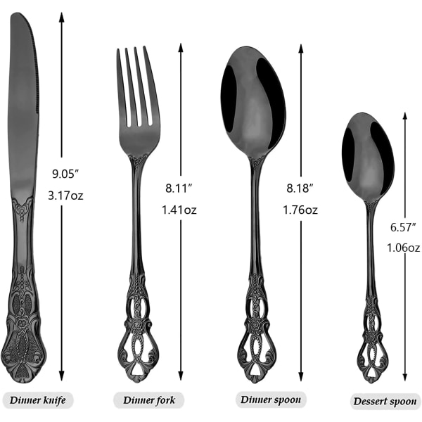 4-osainen musta peilipöytäastiasto ruostumattomasta teräksestä ylellinen set Palvelu sisältää veitset / haarukat / lusikat / teelusikat, astianpesukoneen kestävä