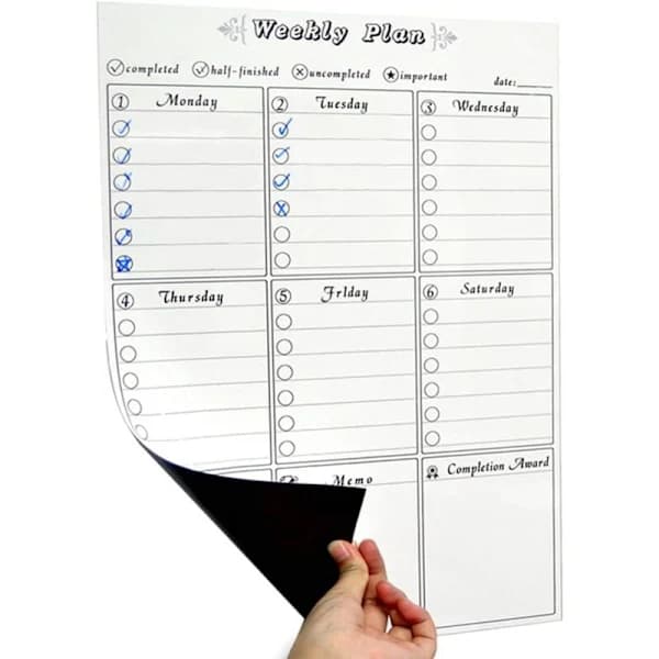 Whiteboard til køleskab, ugentlig menuplanlægger, magnetisk måltidsorganisator til køleskab