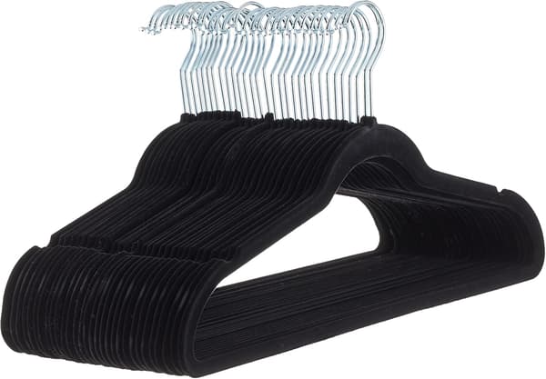Smal Sammet Halkfria Kostymgalgar - 30-pack, Svart/Silver
