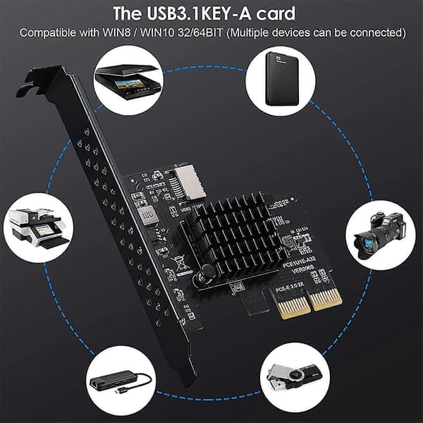 PCI-e 2x - USB3.1 Typ-E -laajennuskortti A-avain Gen2 Kotelon etuosa 10gb Asmedia