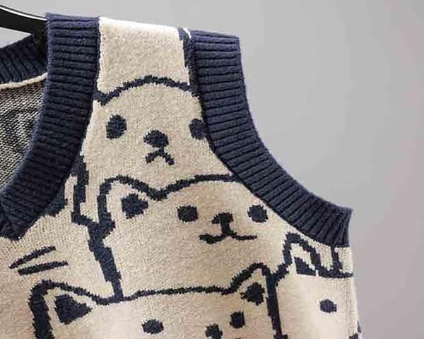 Strikket trøjevest til damer Ærmeløse trøjer Trøjer Kattemønstrede sweatshirts til vinter efterår forår