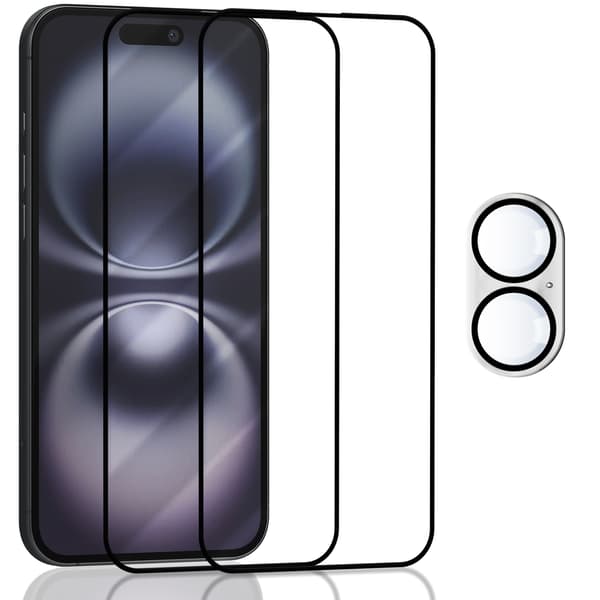2-pack iPhone 16 Screen Protector + 1-pack Lens Protector - 9H Tempered Glass - Ultra High Quality 3D iPhone 16 Screen Protector