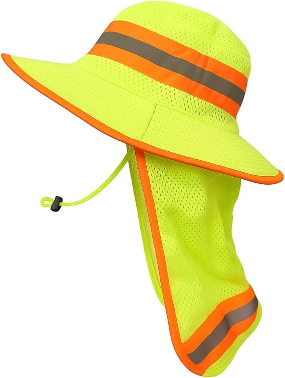 Solhat, beskyttelseshjelm til mænd, med nakkebeskyttelse, bred skygge, UV-beskyttelse (Neon Lime)