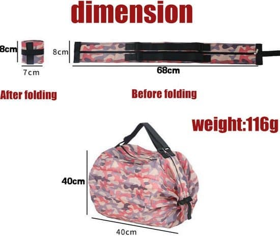 Sammenleggbar handlepose - Handlepose med glidelås - Sammenleggbar handlepose - Ekstra sterk og stor - Miljøvennlig matpose - 40X40CM