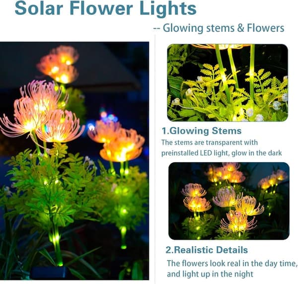 Solcellelamper til haven, solcelleblomster med lysende blomster og stilke, opgraderede solpaneler, dekorative udendørslamper til haven (Ho)