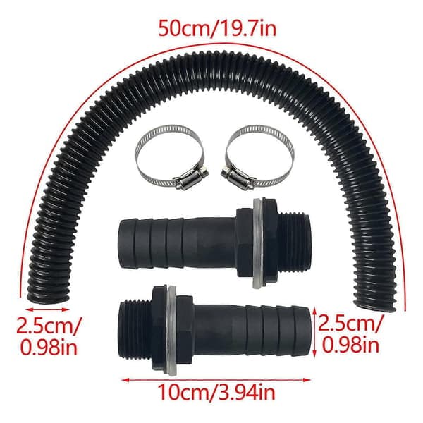 Rainwater collection kit with hose nozzle, 100 cm connection hose, suitable for rainwater buckets.
