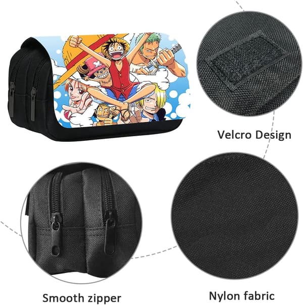 One Piece pennfodral, tecknat pennfodral med dubbla dragkedjor