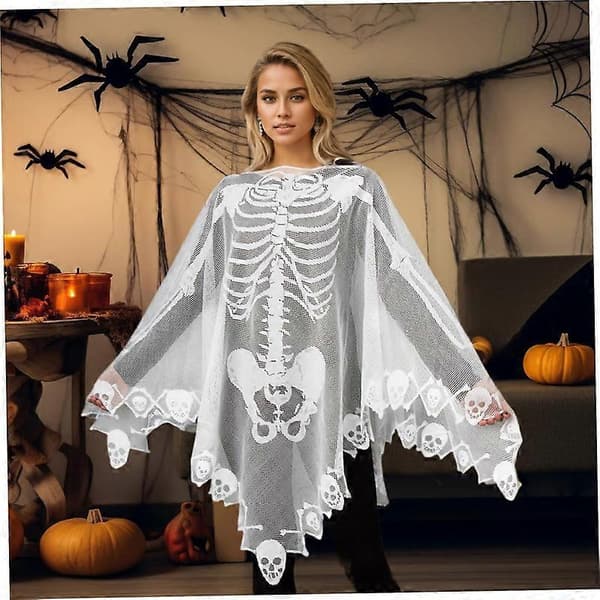 Halloween Skeleton Poncho, Lace Skeleton Cape Shawl Halloween Costumes