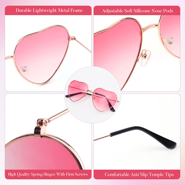 Hjärtformade solglasögon tunn metallram hippie vackra pilotglasögon Chezi metall färgglada tonade linser hjärtformade solglasögon