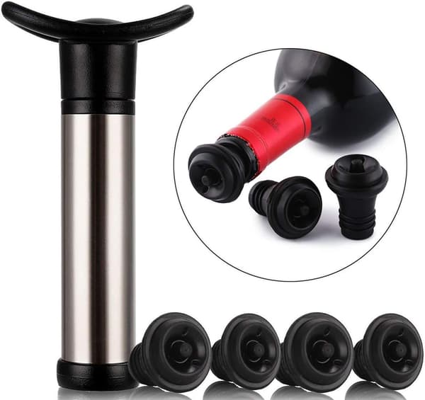 Vinsaver-set, 1 st vakuumpump med 5 st vinproppar för att hålla vinet fräscht