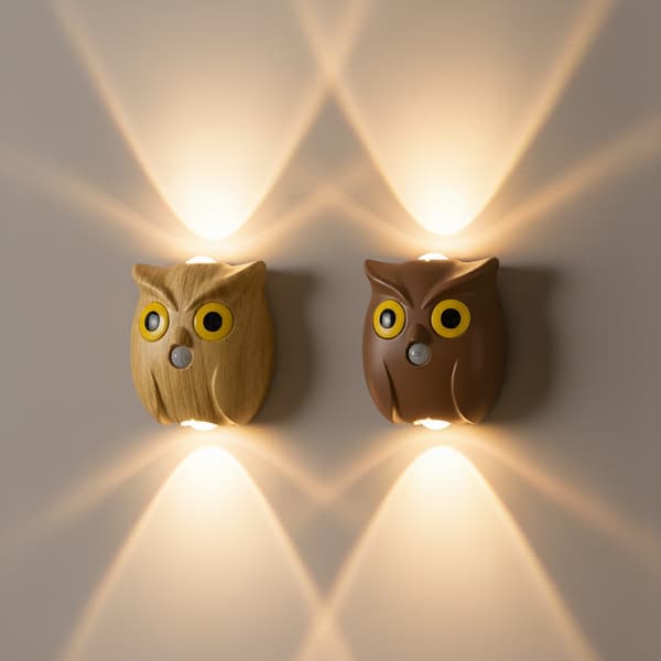 Owl Wall Lamp - Magnetic Base Dimmable LED Night Light (1pc)*Light wood grain* Light wood grain