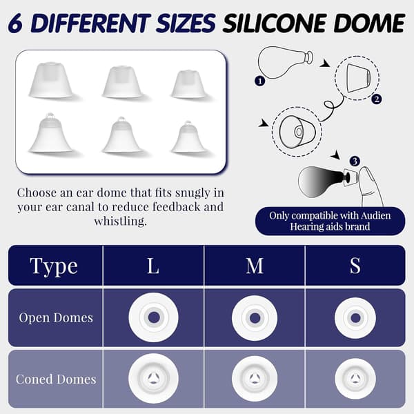 Hearing Aid Accessory Kit for Audien Hearing Aid Cleaning Tool, Includes 6 Sizes Silicone Dome