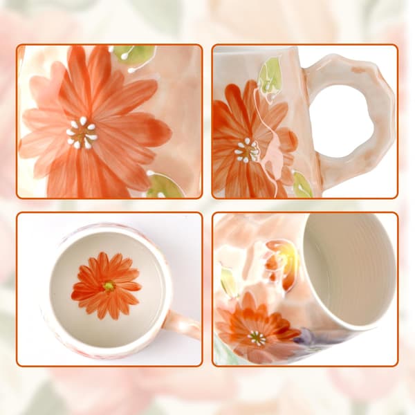 13oz Ceramic Mug, Enlarged and Thickened Breakfast Cup, Suitable for Spring, Summer, Autumn and Winter, Hand-Painted Cup, a Personalized Orange-Red orange-red