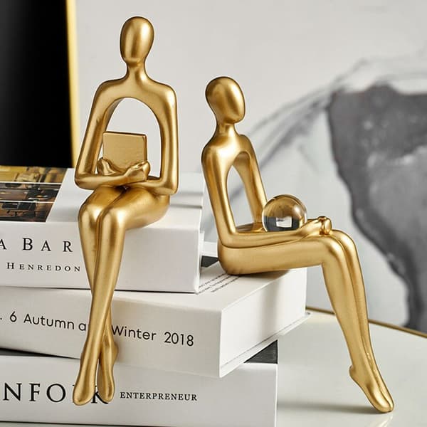 Abstract Thinker Statue Sculpture Small Ornaments Gold Resin Statue Abstract Statue Desk Decor A