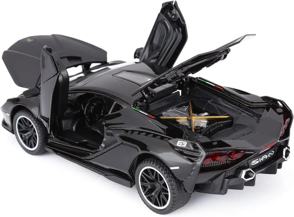 Legetøjsbil Lambo Sian FKP37 Metalmodelbil med Lys og Lyd Træk-tilbage Legetøjsbil til Drenge 3+ (Sort)