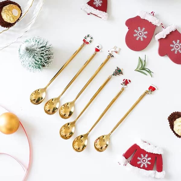 6 styk juleskeer Jule teskeer Juleske sæt Juleservice Julebestik kaffeske rustfrit stål Juleske
