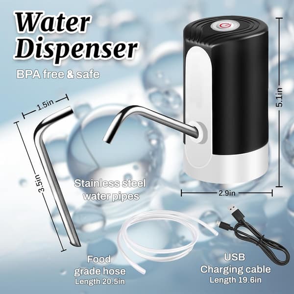 Water dispenser for 5 gallon bottle, portable electric water pump with USB data cable, black automatic drinking water pump