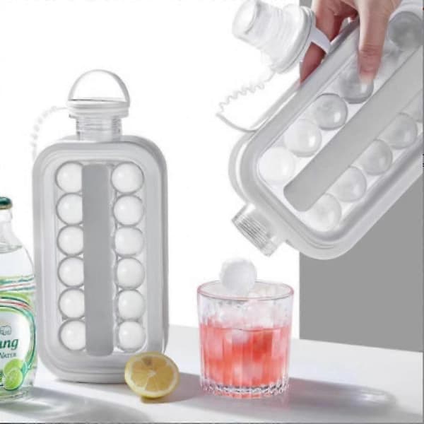 Ice Cube Bottle - BPA-Free - Ice Tray - Ice Ball Mold - 2 in 1 - Freezer Safe (White)