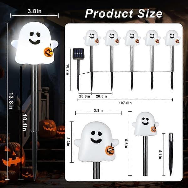 Solar Powered Halloween Ghost Pathway Lights, 10-Pack Ghost Marker Lights