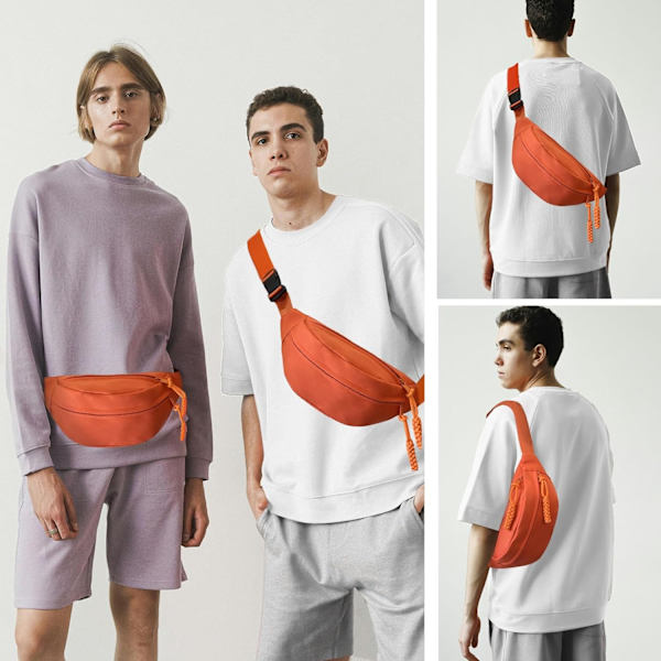 Lång Midjeväska Fanny Pack för Kvinnor Män Mode Midjeväska Bumbag Crossbody Justerbar Reseväska Stora Fickor för Löpning Orange