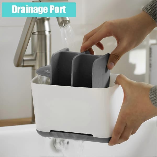 Toothbrush Holder, 3 Compartment Toothbrush Organizer with Drain Hole Multifunctional Storage Box (Grey-L)