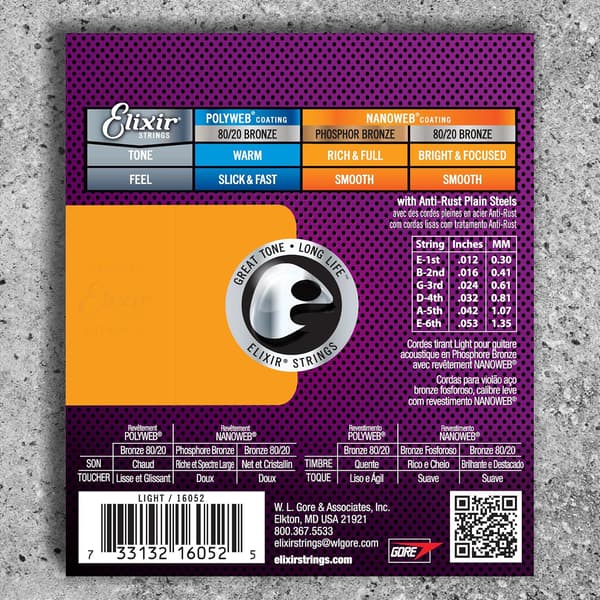 Elixir Akustisk Guitarstrenge Nanoweb Phosphor Bronze Light 16052