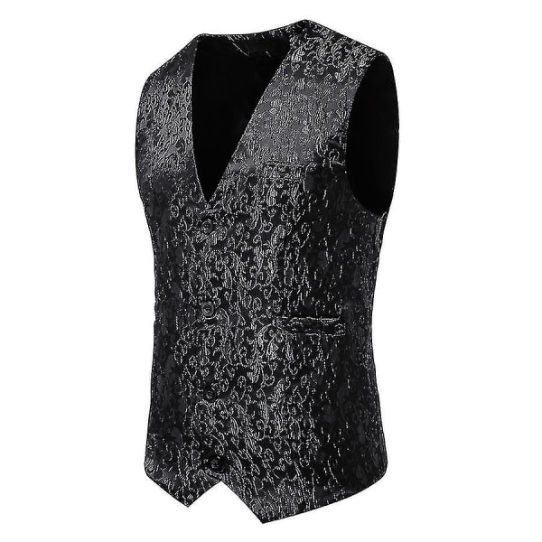 Mænds Metallic Paisley Trykt Suit Vest Waistcoat 2XL Sort black 2XL