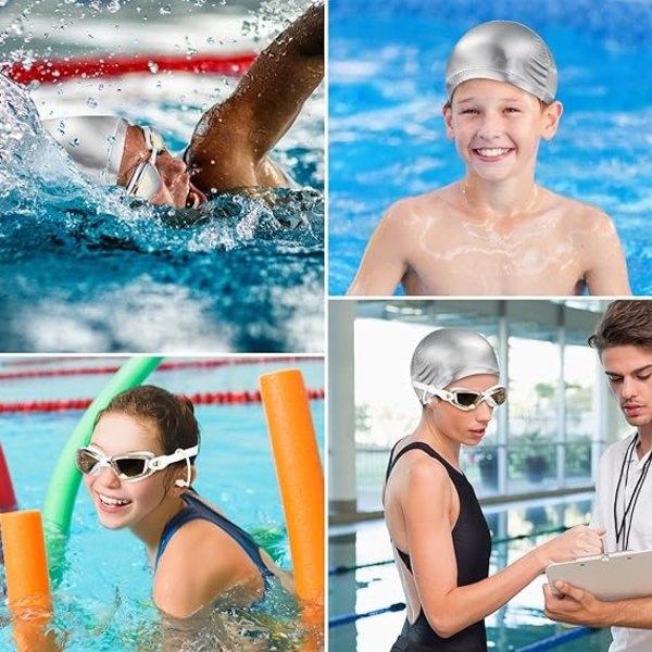 4-delt sæt (blå og hvid) svømmebriller, anti-dug spejl anti-UV svømmebriller, gratis silikone hat + næseklemme + propper