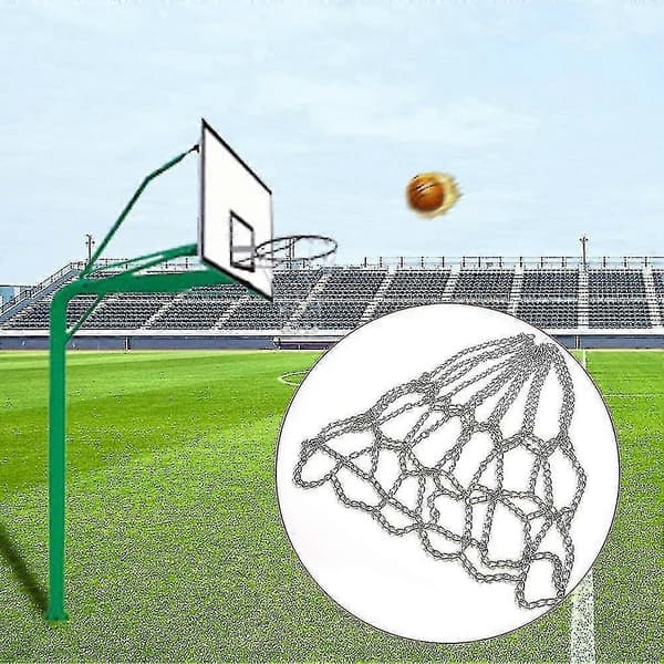 Basketboldnet i metalkæde, erstatning til udendørs indendørs standardring 12 kroge jernkæde basketboldnet