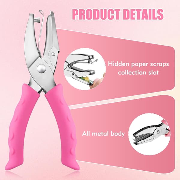 2 PCS Hole Punch, Diameter 1/4 \" and 1/8 \" Single Hole Punch, with Pink Soft Grip Hole Punch Single, for Home, Office and Study, Suitable for