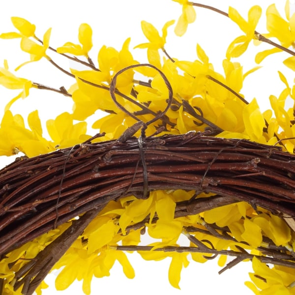 Keltainen Forsythia Seppele – 16,5 tuuman keinotekoinen kevätseppele kodin sisustukseen – Seppeleet sisätiloihin tai katetulle terassille vain Pure Gardenin käyttöön