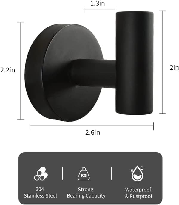 Modern Wall Mounted Towel Hooks 2-Pack Silver Waterproof Brushed Nickel Finish for Bathroom Hotel Garage Pool Use
