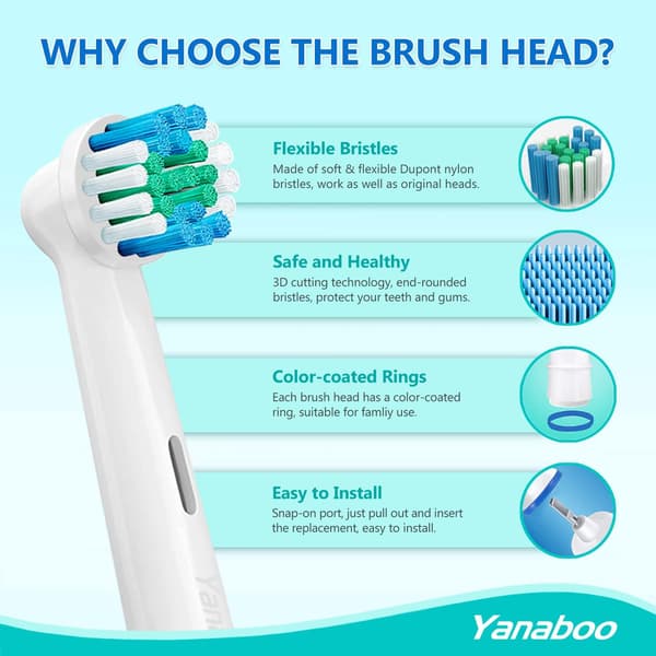 Compatible Replacement Brush Heads for Most Braun Oral B Electric Toothbrushes (8-Pack in White)
