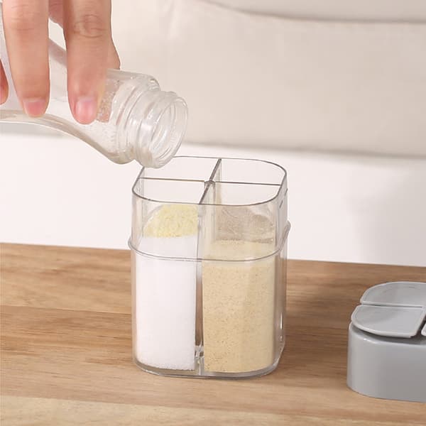 2 stk 4-i-1 Krydderbeholder, Flip Lock Transparent Krydderkrukke Utendørsgrill Hvit + Grå