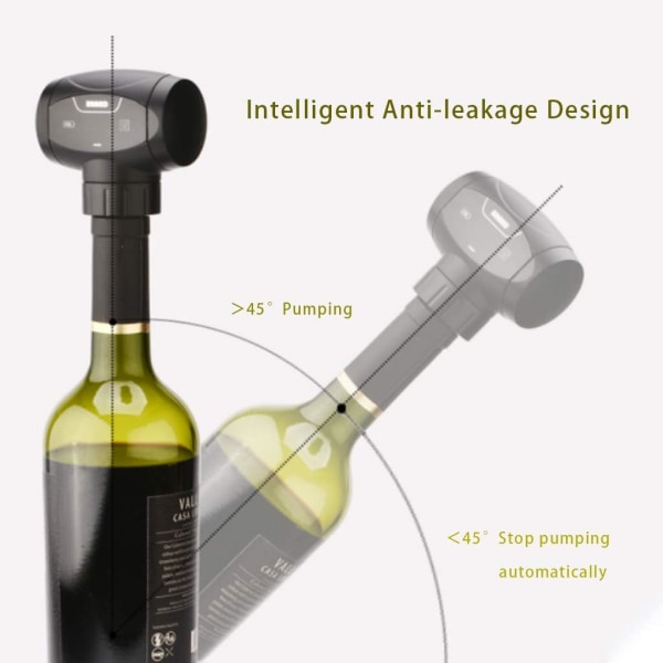 Elektrisk vinstopper vakuum vinsparer automatisk vinflaskestopper vakuumpumpe med matkvalitets silikon, vinbeholderforsegling