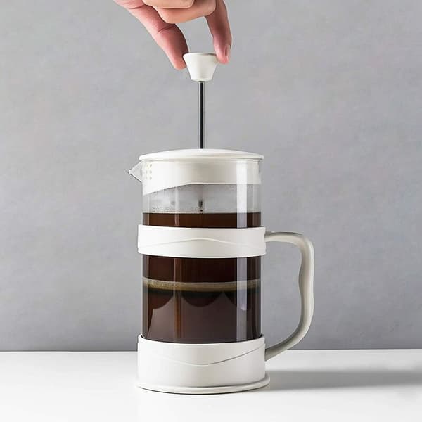 French Press Coffee Maker 12 Oz, White Coffee Press Tea Coffee Maker with Borosilicate Glass Cold Brew and Hot Brew Coffee