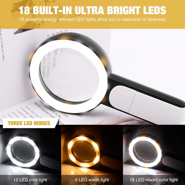 Magnifying Glass with Light, 30x Handheld Large Magnifier
