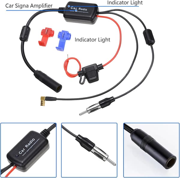 Kompatibel FM AM DAB DAB Splitter Bilradio Antenneforstærker 12V-24V Bilantenne Signalforstærker SMB til DIN-adapter Splitter til Lastbil Bil