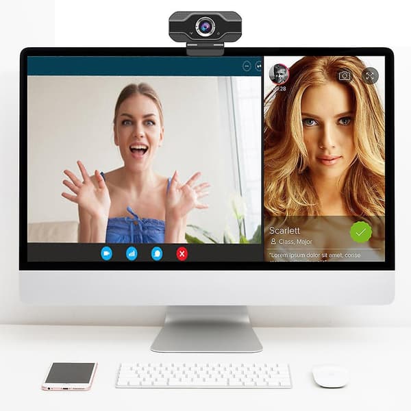 1080p Full HD USB-webcam til PC, stationær og bærbar computer med mikrofon/fhd
