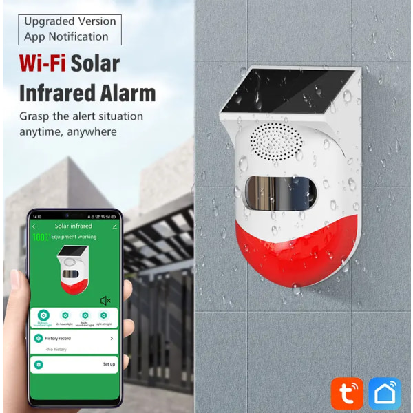 Solar Strobe Alarmlys med Bevægelsessensor Sirene Udendørs Alarm Sirene med fjernbetjening 120db Lyd Sikkerheds Sirene Lys IP67