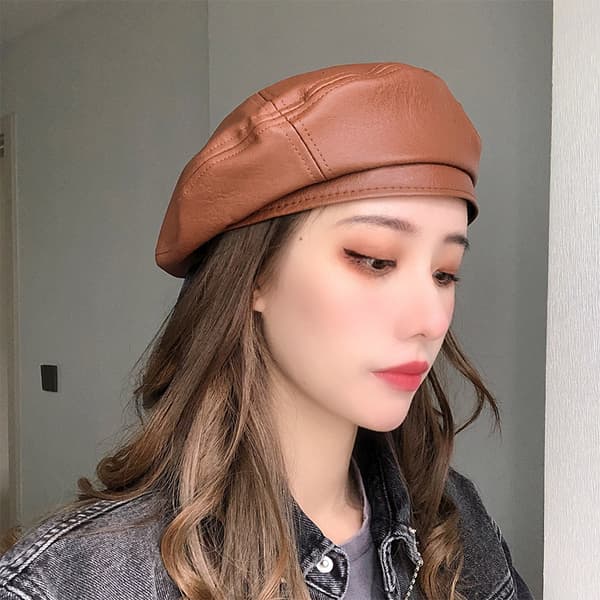 Hatt dame koreansk versjon trendy allsidig retro PU-lær ne