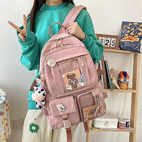 Kawaii Backpack Cute Backpack Cute Aesthetic Backpack for School (Pink, ONE SIZE) (DRF-1287)