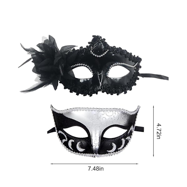 Parmask för Par Polyvinylklorid Festmask Halloween Kostym Mask Mardi Gras Mask för Par Kvinnor och Män Vit