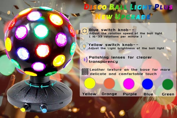 Disco Ball 6 inch Adjustable Speed Brightness Party Strobe Stage Light USB Kids Gift [Ho]
