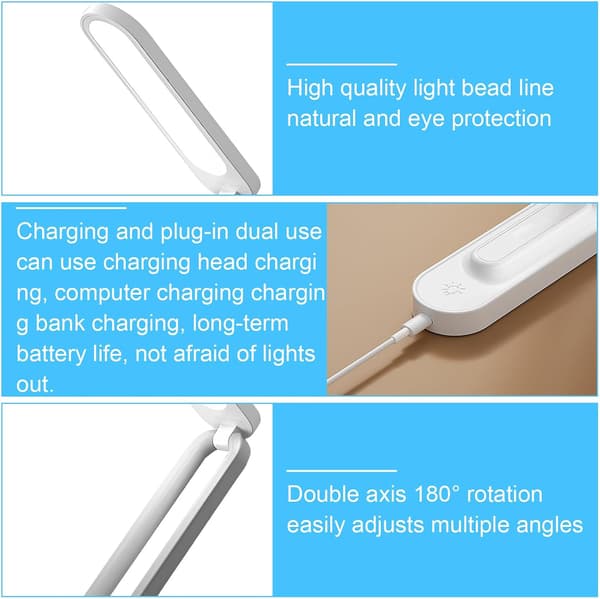 Foldable Cordless LED Desk Lamp - Dimmable Table Lamp with 3 Brightness Levels - USB Rechargeable