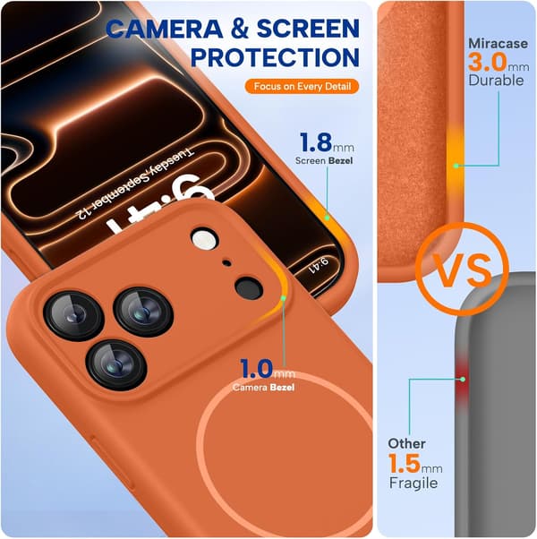wxsp Magnetisk deksel til iPhone 17 Pro Max, Kompatibel med MagSafe, Integrert Silikon Kamerakontrollbeskyttelse, 3.0mm Tykt Støtsikkert Fallbeskyttelse